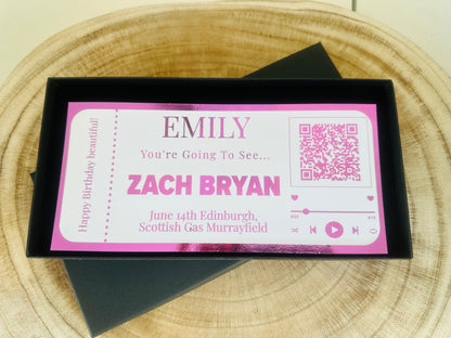 Concert reveal, Zach Bryan ticket surprise gift, Concert Ticket gift, Concert ticket gift box, Concert ticket surprise, Foil ticket