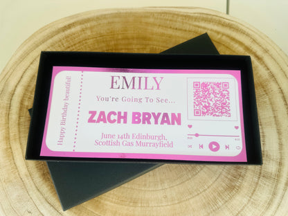 Concert reveal, Zach Bryan ticket surprise gift, Concert Ticket gift, Concert ticket gift box, Concert ticket surprise, Foil ticket