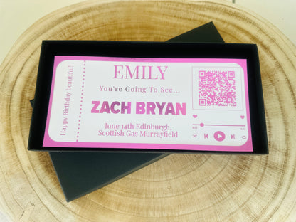 Concert reveal, Zach Bryan ticket surprise gift, Concert Ticket gift, Concert ticket gift box, Concert ticket surprise, Foil ticket