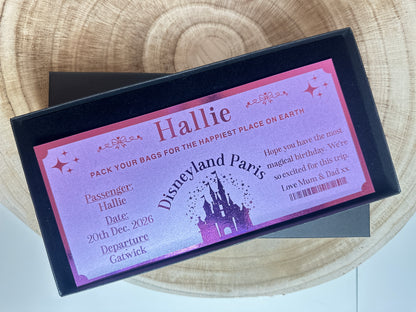 Disneyland Paris reveal ticket, Personalised Disneyland ticket, Surprise Fake Disneyworld ticket, We’re going to disneyland