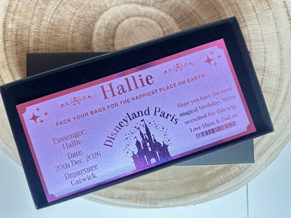 Disneyland Paris reveal ticket, Personalised Disneyland ticket, Surprise Fake Disneyworld ticket, We’re going to disneyland