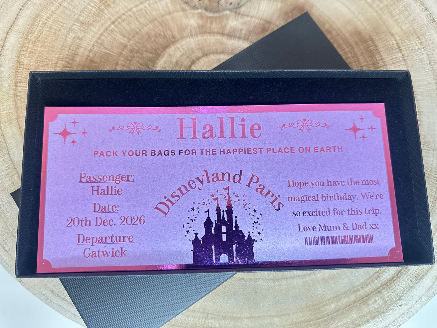 Disneyland Paris reveal ticket, Personalised Disneyland ticket, Surprise Fake Disneyworld ticket, We’re going to disneyland