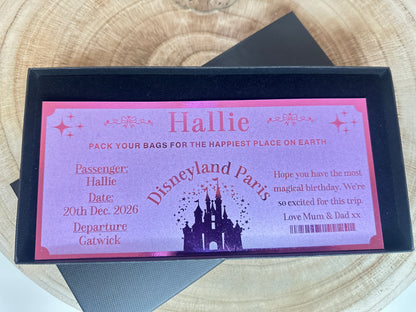 Disneyland Paris reveal ticket, Personalised Disneyland ticket, Surprise Fake Disneyworld ticket, We’re going to disneyland