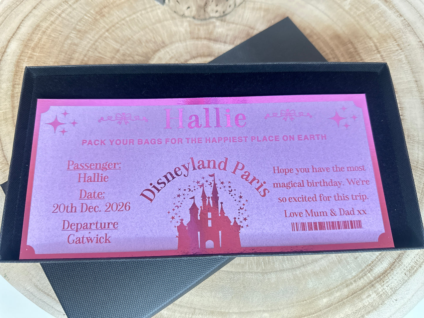 Disneyland Paris reveal ticket, Personalised Disneyland ticket, Surprise Fake Disneyworld ticket, We’re going to disneyland
