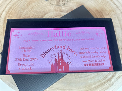Disneyland Paris reveal ticket, Personalised Disneyland ticket, Surprise Fake Disneyworld ticket, We’re going to disneyland