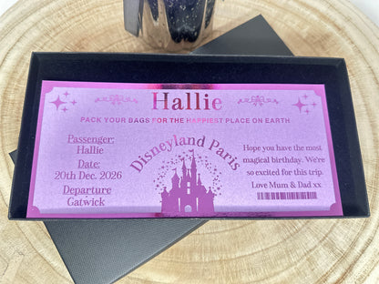 Disneyland Paris reveal ticket, Personalised Disneyland ticket, Surprise Fake Disneyworld ticket, We’re going to disneyland