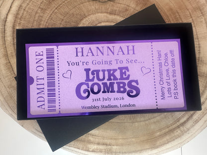 Concert ticket reveal, Concert ticket gift Luke Combs, Concert foiled ticket gift box, Surprise concert ticket, Personalised ticket event