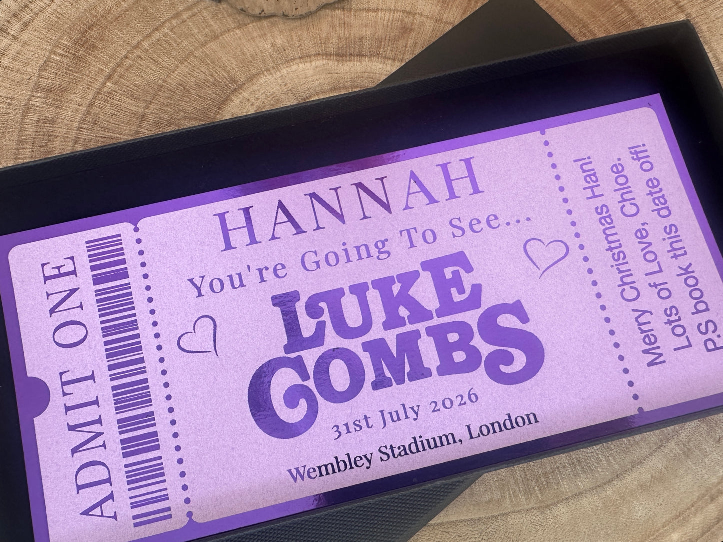 Concert ticket reveal, Concert ticket gift Luke Combs, Concert foiled ticket gift box, Surprise concert ticket, Personalised ticket event