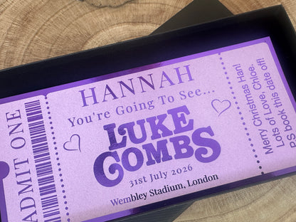Concert ticket reveal, Concert ticket gift Luke Combs, Concert foiled ticket gift box, Surprise concert ticket, Personalised ticket event