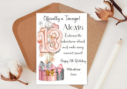 Personalised granddaughter 13th birthday cards