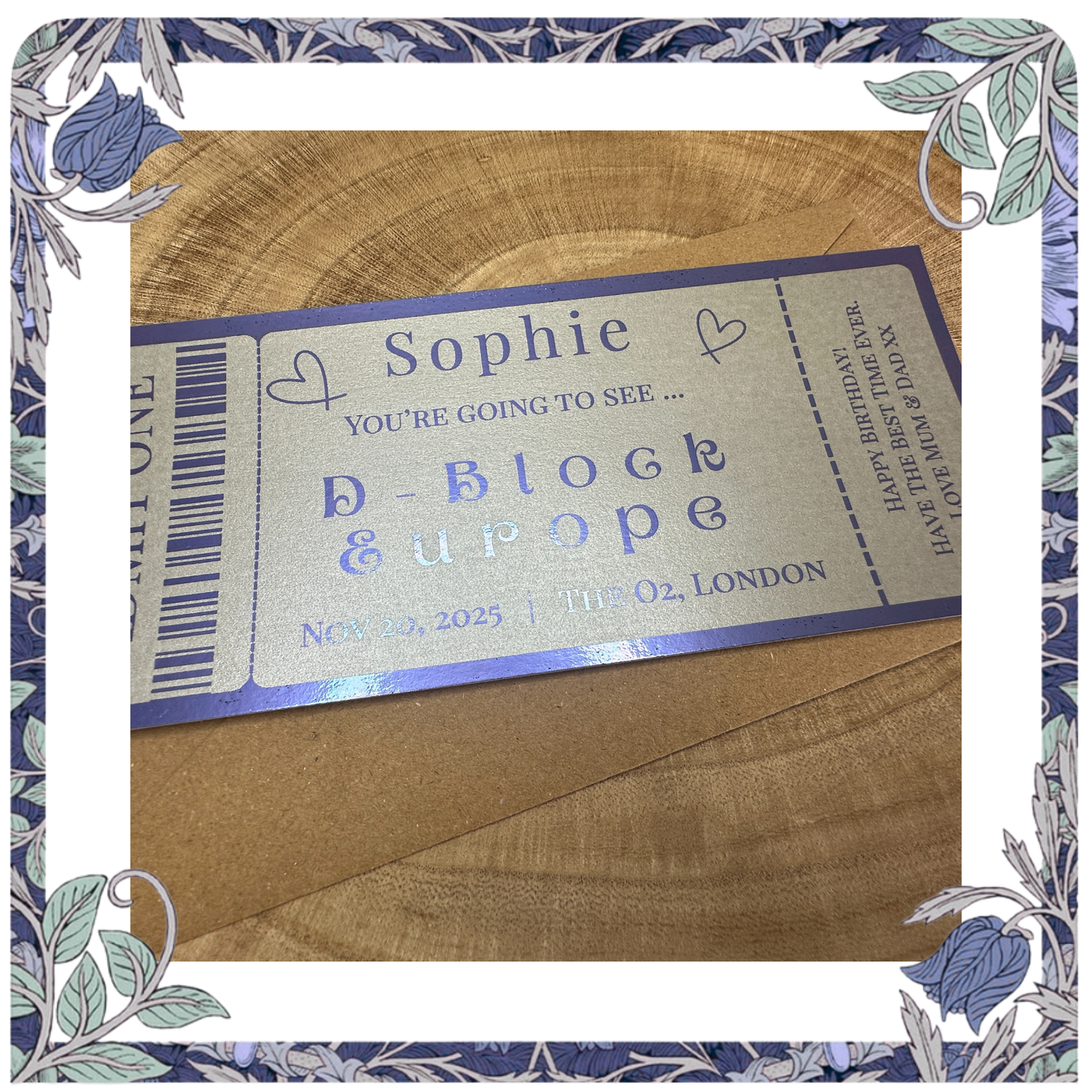 Foil Concert Tickets Show Event Personalised Voucher - Metalic