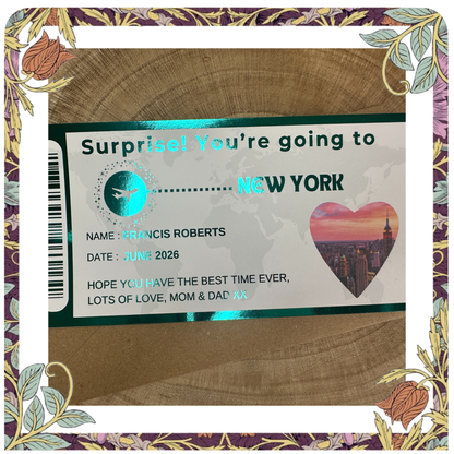 Destination Ticket Fake Boarding Pass, Trip Getaway Surprise Gift Gift Him or Her