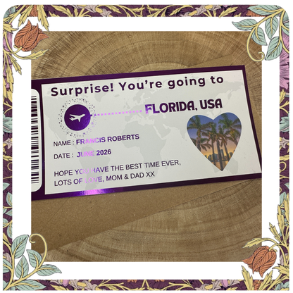 Destination Ticket Fake Boarding Pass, Trip Getaway Surprise Gift Gift Him or Her