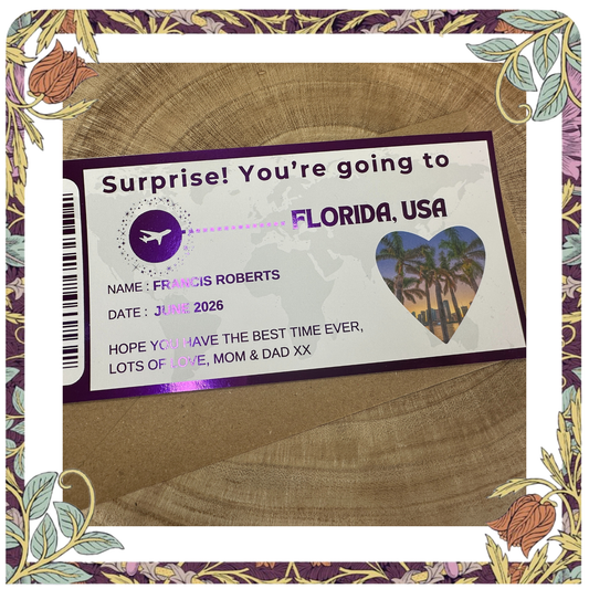 Destination Ticket Fake Boarding Pass, Trip Getaway Surprise Gift Gift Him or Her