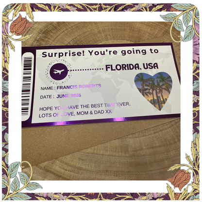 Destination Ticket Fake Boarding Pass, Trip Getaway Surprise Gift Gift Him or Her
