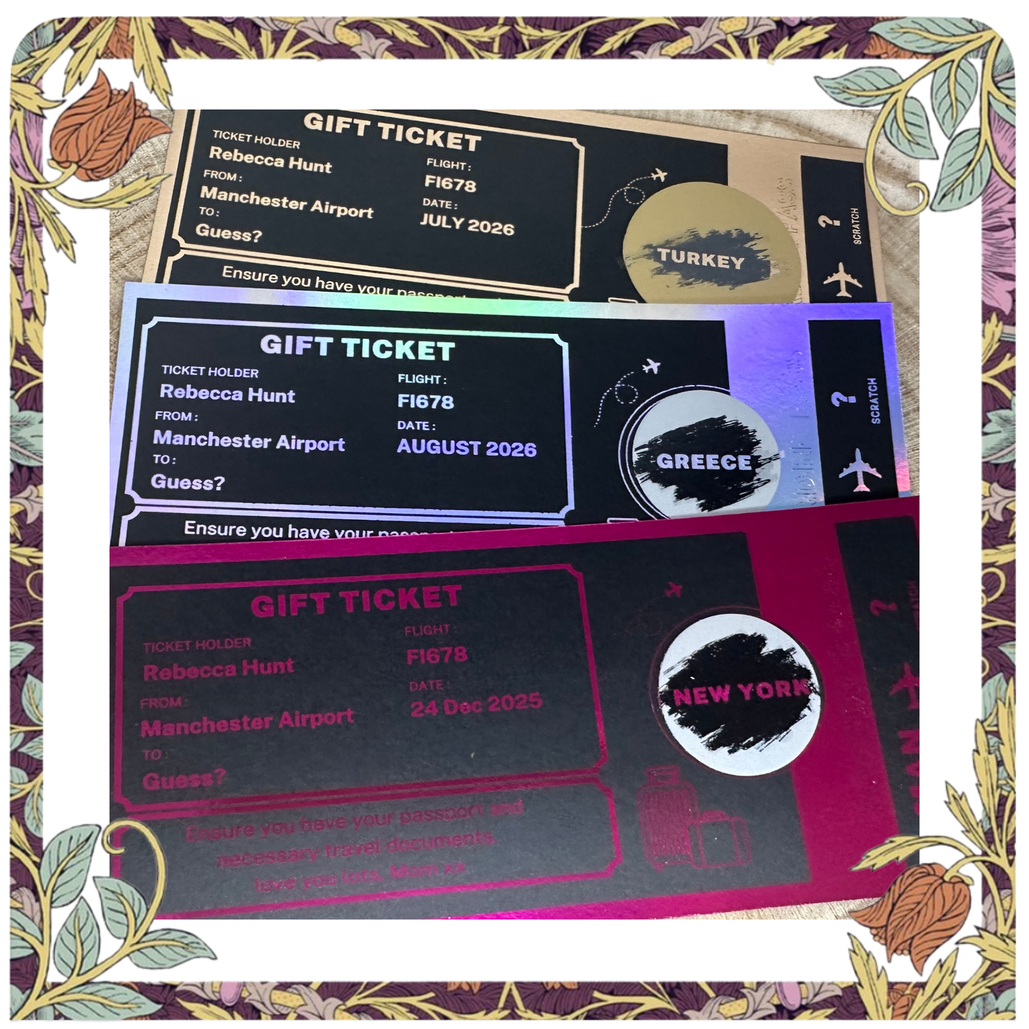 Scratch to Reveal Keepsake Ticket, Trip Getaway Surprise Gift Gift Him or Her