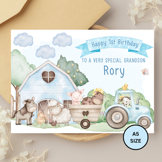 Farm Animals  Personalised Birthday Card for Boys
