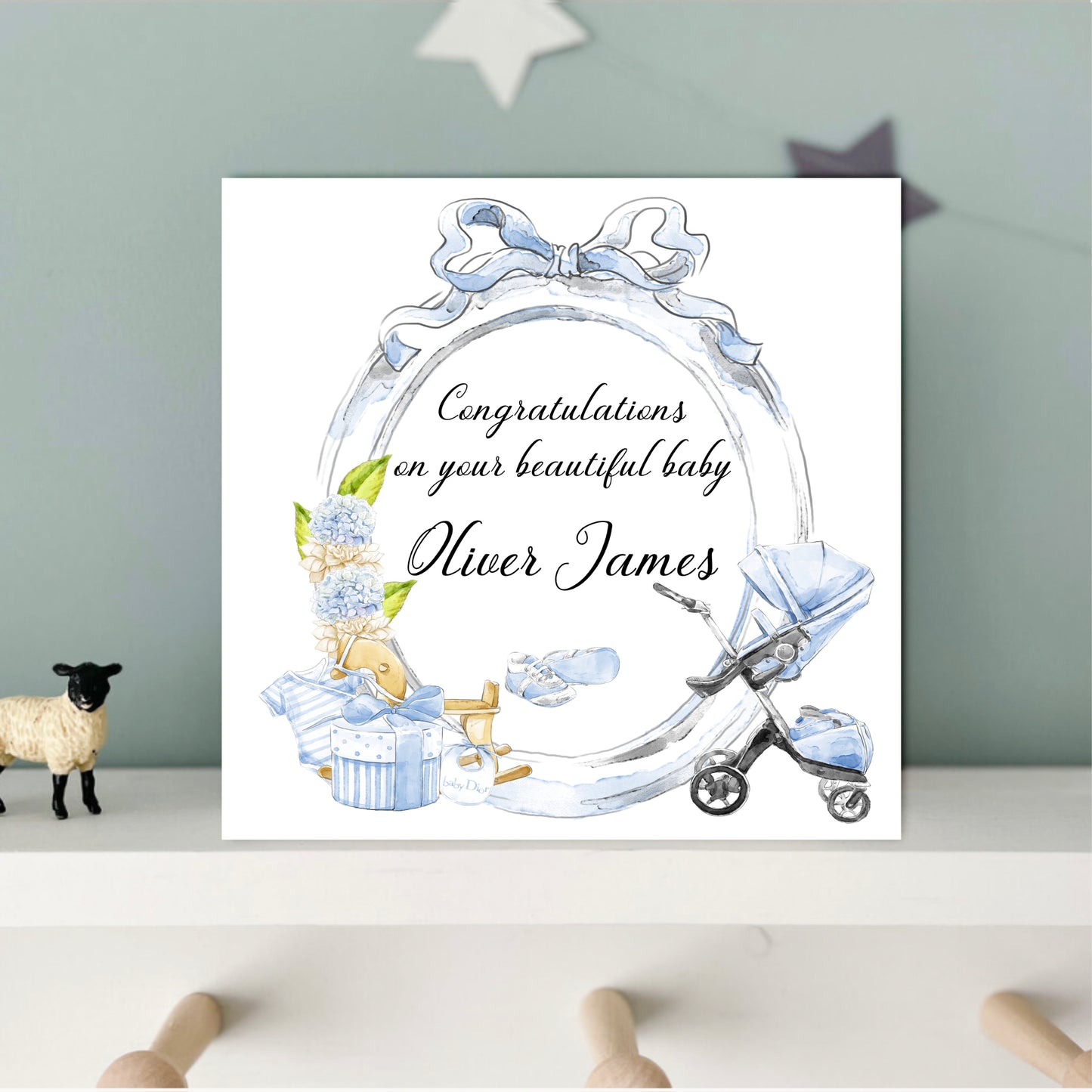New Baby Boy Arrival Personalised with Name  Card