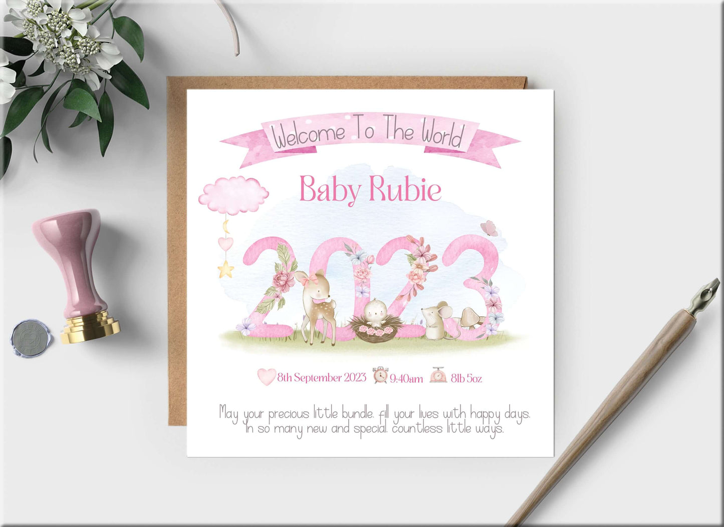Welcome To The World Pink Baby Girl Personalised Card