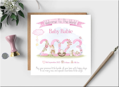 Welcome To The World Pink Baby Girl Personalised Card