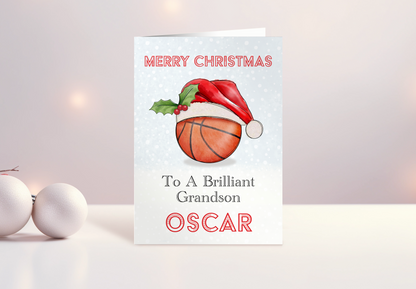 Basketball Christmas Card for Grandson Personalised