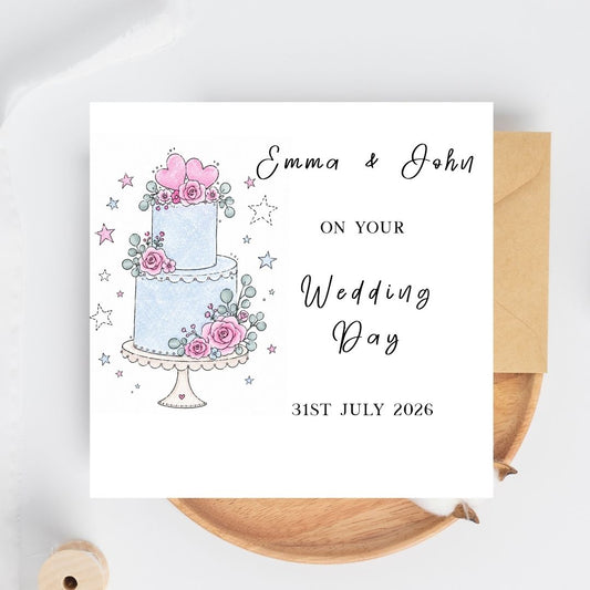 Personalised Floral Wedding Day Cake Card