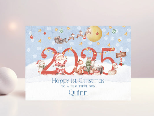 Personalised 1st Christmas Card for Grandson, Son, Nephew, Special Little Boy