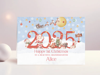 Personalised 1st Christmas Card for Granddaughter, Daughter, Niece, Special Little Girl