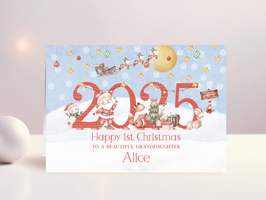 Personalised 1st Christmas Card for Granddaughter, Daughter, Niece, Special Little Girl