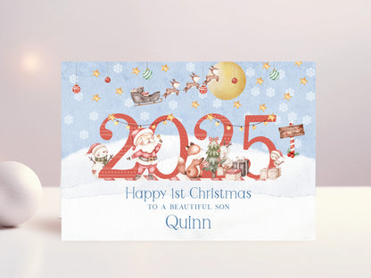 Personalised 1st Christmas Card for Grandson, Son, Nephew, Special Little Boy