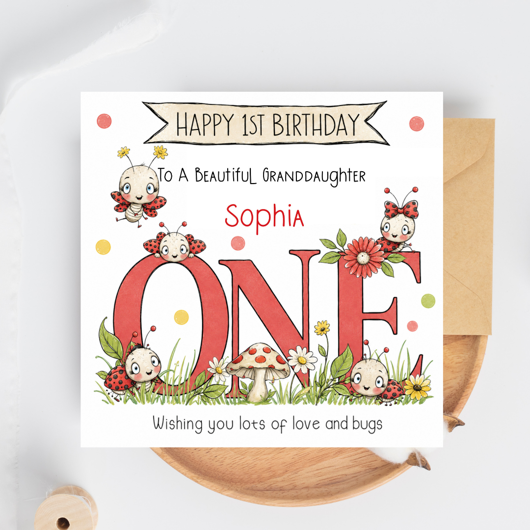 Personalised Bugs Birthday Card For Special Little Girl