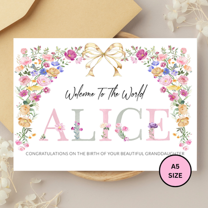 Personalised New Baby Girl Arrival Card