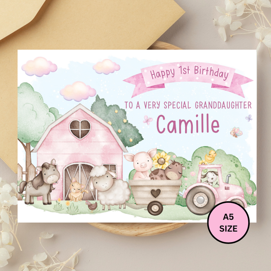Farm Animals  Personalised Birthday Card for Girls