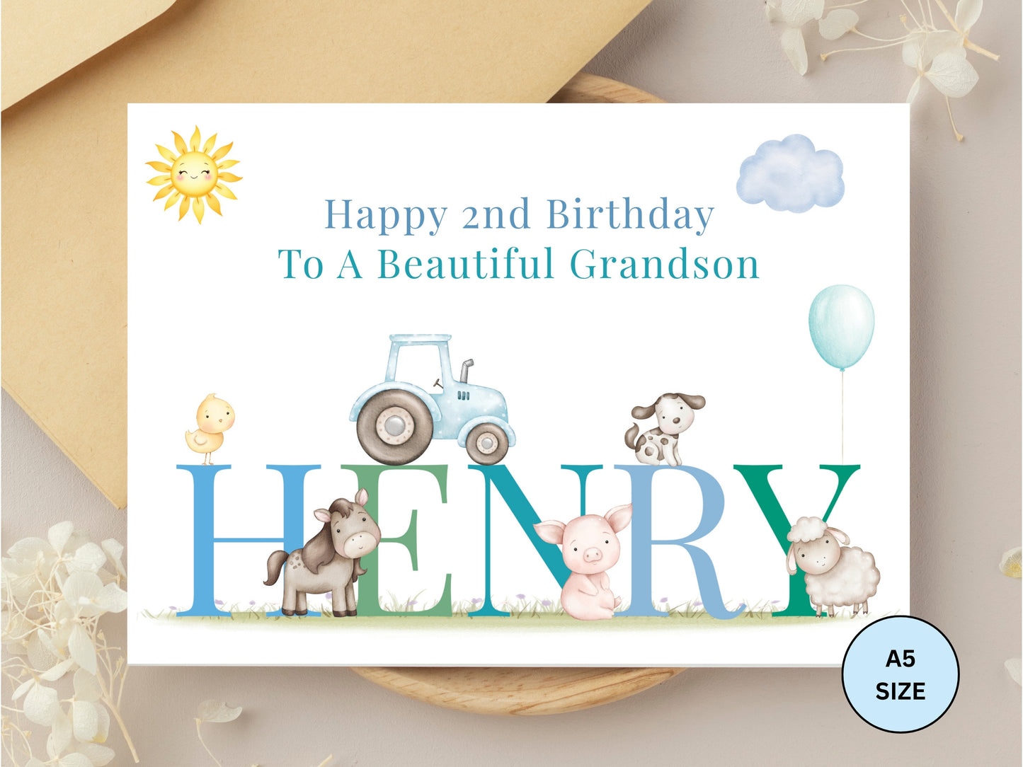 Boys Farm Animal Tractor Card - Any age and relation