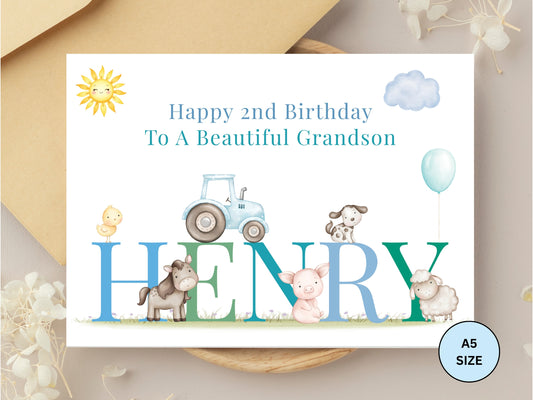 Boys Farm Animal Tractor Card - Any age and relation