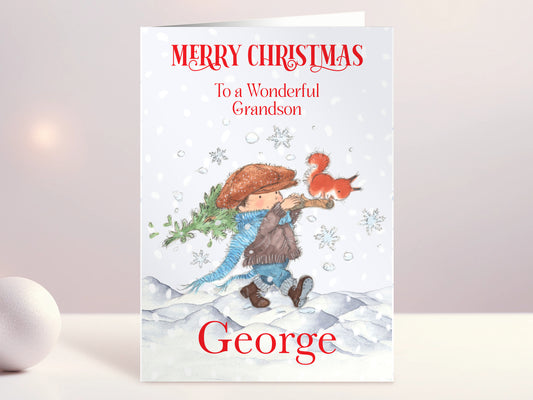 Christmas Card for Little Boy Grandson Personalised