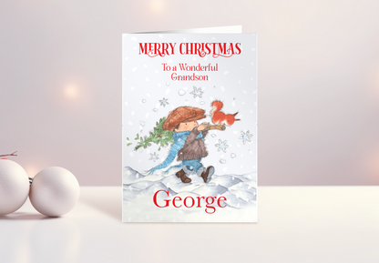 Christmas Card for Little Boy Grandson Personalised