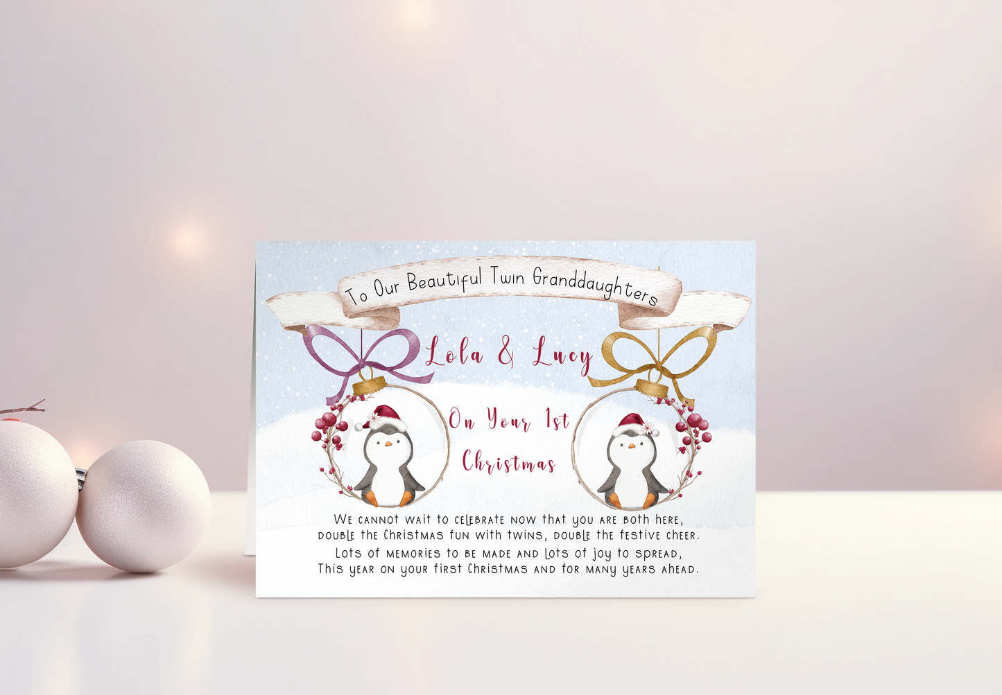 Personalised Christmas Card for Twins