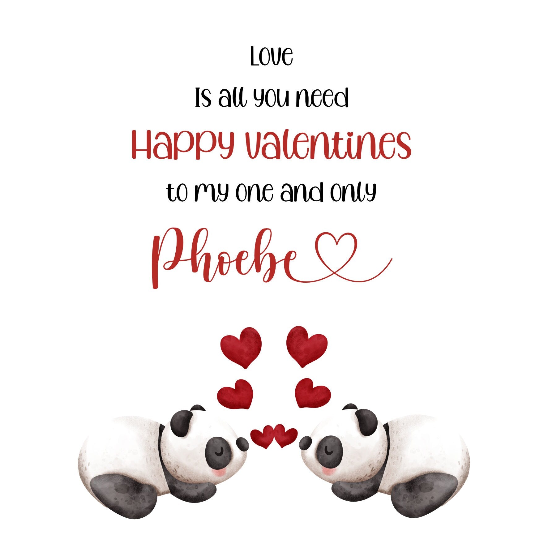 Personalised Panda Couples Valentines Day Card, Romantic Valentines Day, Valentine's Card For Him Or Her