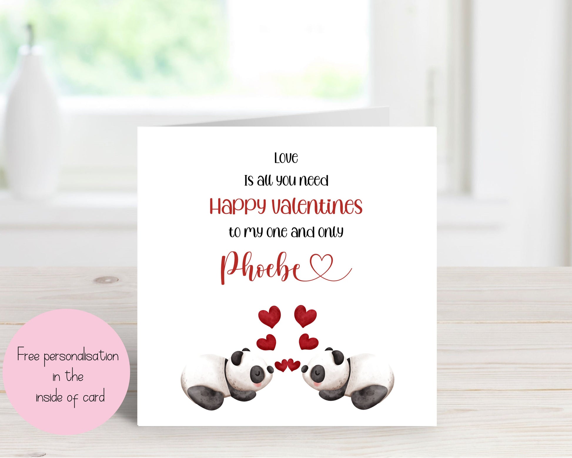 Personalised Panda Couples Valentines Day Card, Romantic Valentines Day, Valentine's Card For Him Or Her