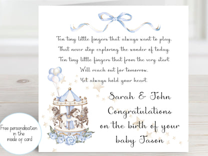 New baby boy card, Welcome to the world baby boy, Personalised baby boy card, Congratulations on the birth of your son, New grandson card