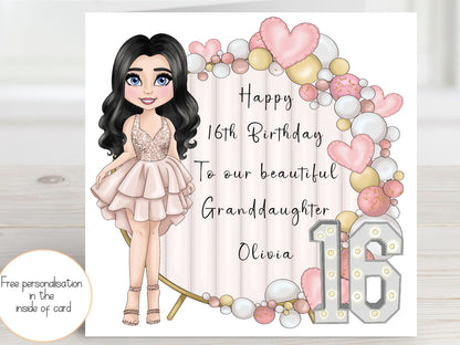 16th, 18th, 21st Birthday card for daughter, Personalised Milestone Birthday Card for granddaughter, niece, sister, friend, sweet sixteen