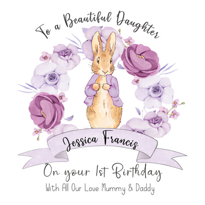 First Birthday Card Keepsake, Personalised Girl's 1st Birthday Peter Rabbit Card, Daughter, Granddaughter, Niece, First birthday gift