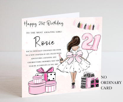 21st birthday card for granddaughter, daughter, sister, niece, cousin, Personalised 21st birthday card for her, women, girl, girls