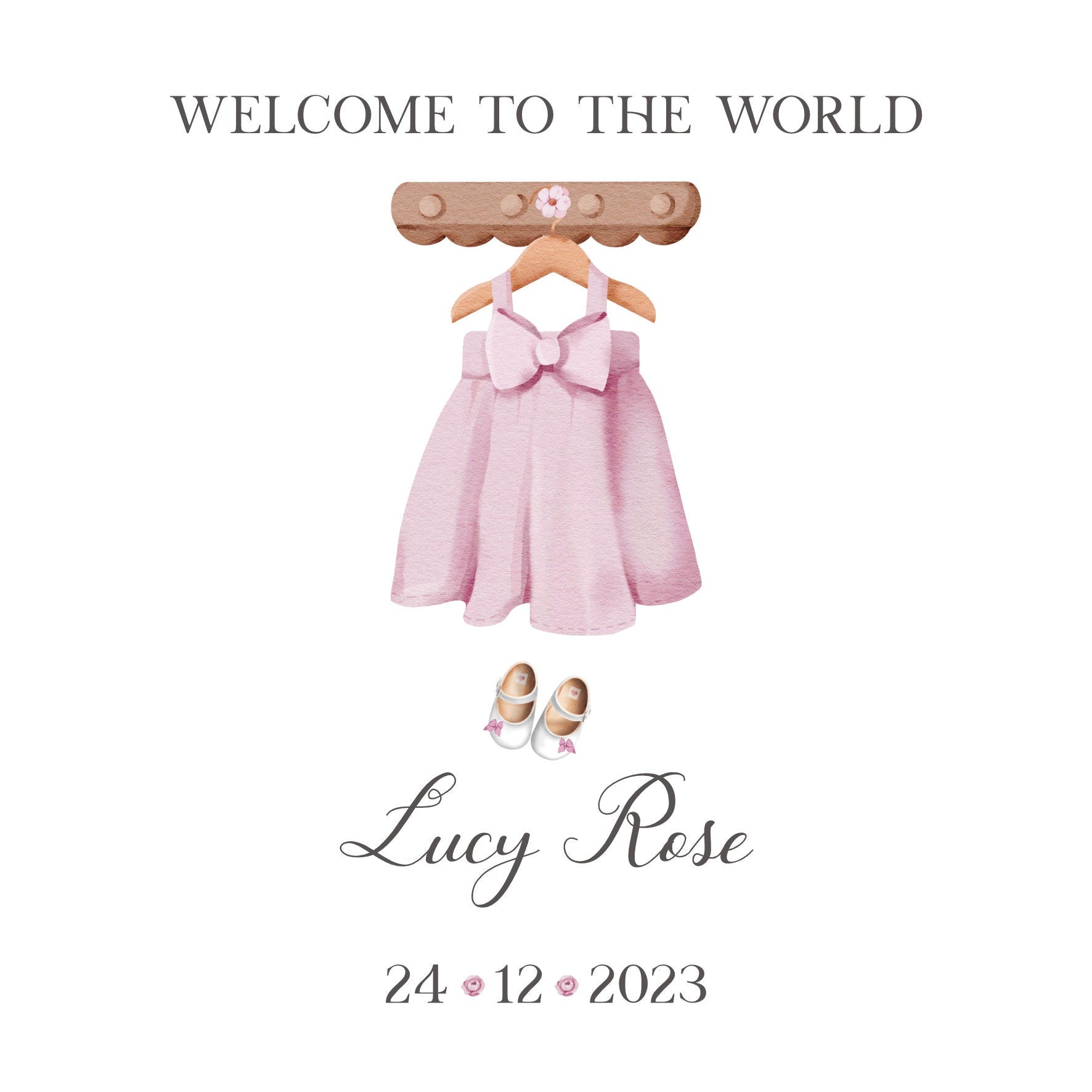 New baby girl card, Granddaughter, daughter, goddaughter, niece arrival card, Personalised welcome to the world, Newborn gift keepsake card